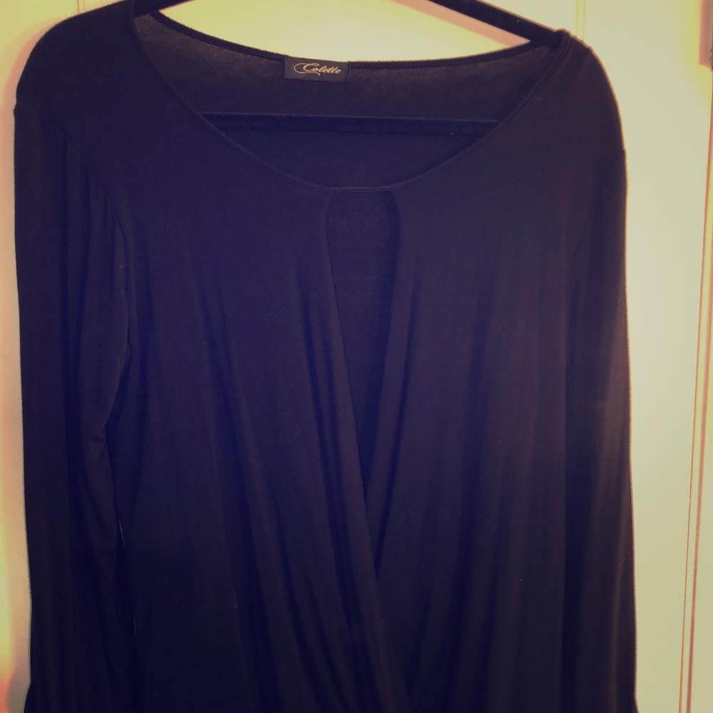 Black, Knit, Draped, Blouse- Size Large